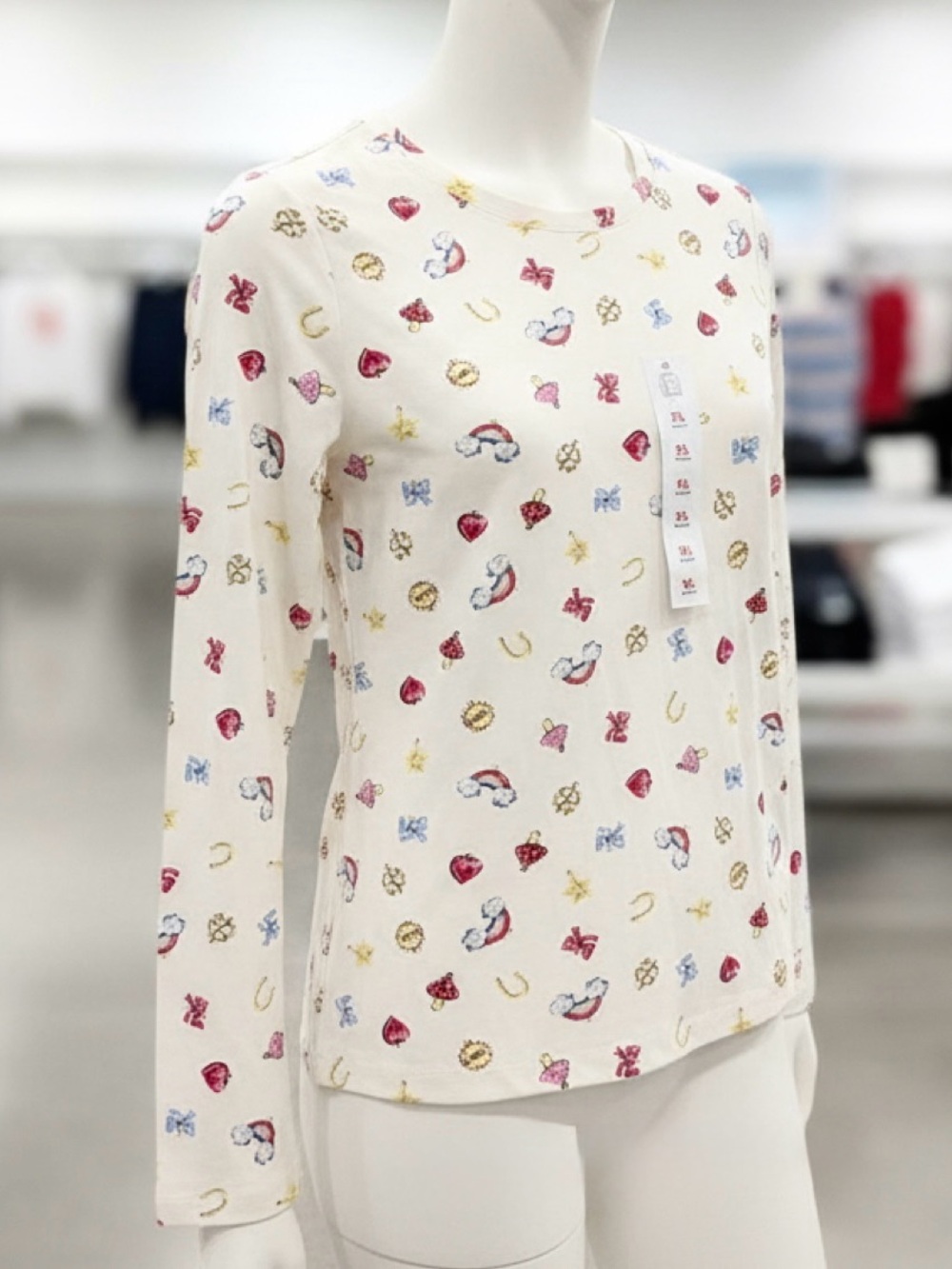 Old Navy Girls Cream Long Sleeve Tee with Red, Blue & Gold Motif Size XL/14-16